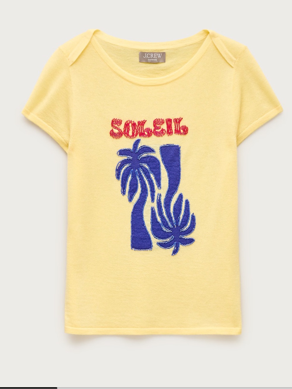 J. Crew Featherweight cashmere beaded "Soleil" graphic sweater-tee